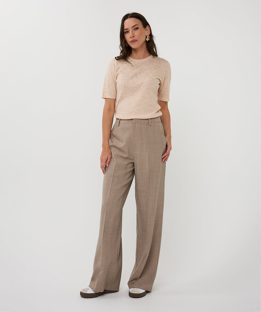 Esqualo Sparkle Ribbed Top Cream
