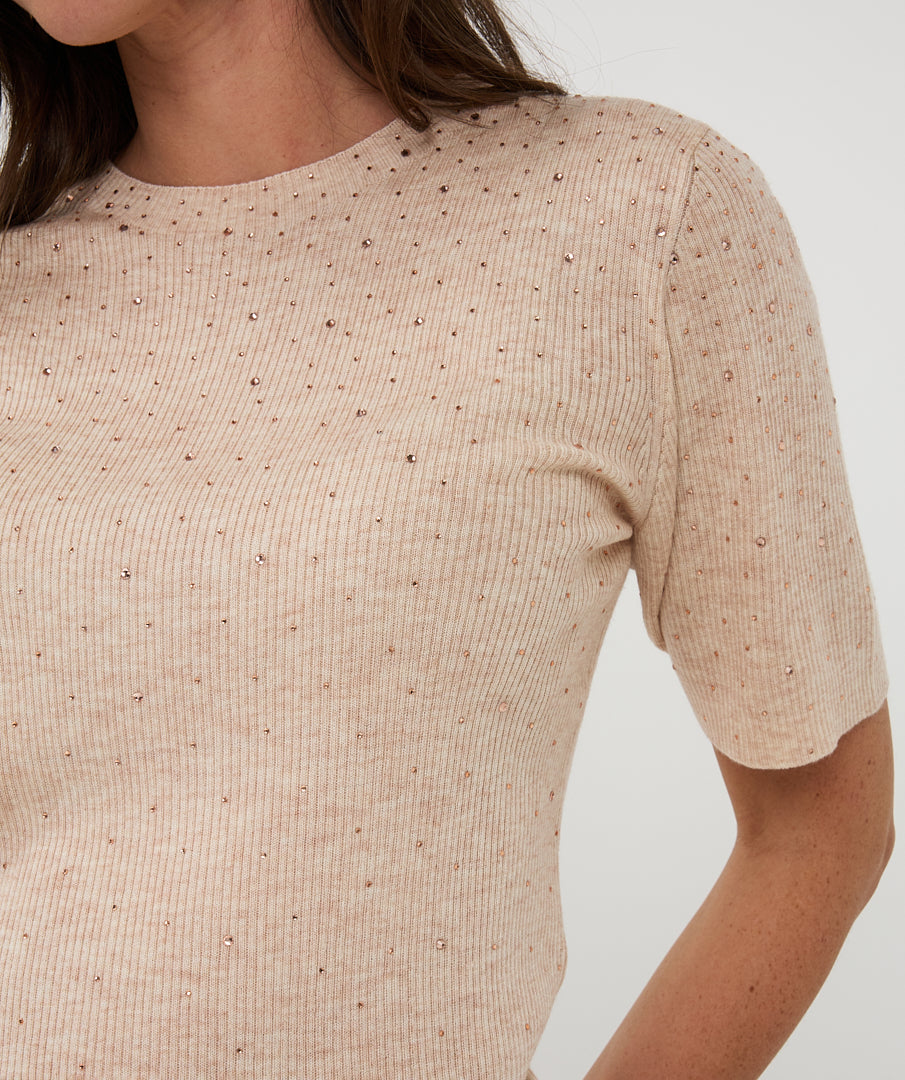Esqualo Sparkle Ribbed Top Cream