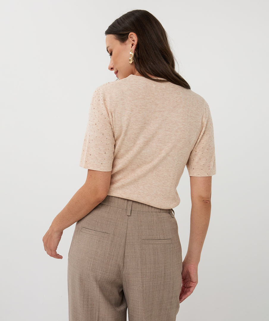 Esqualo Sparkle Ribbed Top Cream