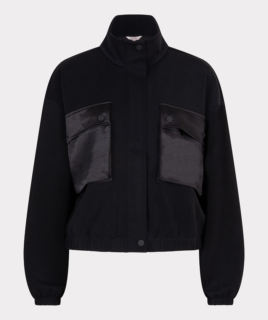 Esqualo Black Cropped Modal Bomber Jacket