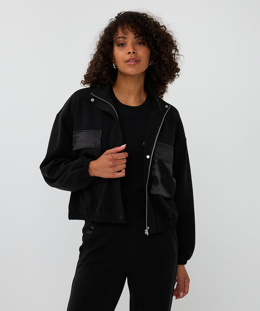 Esqualo Black Cropped Modal Bomber Jacket