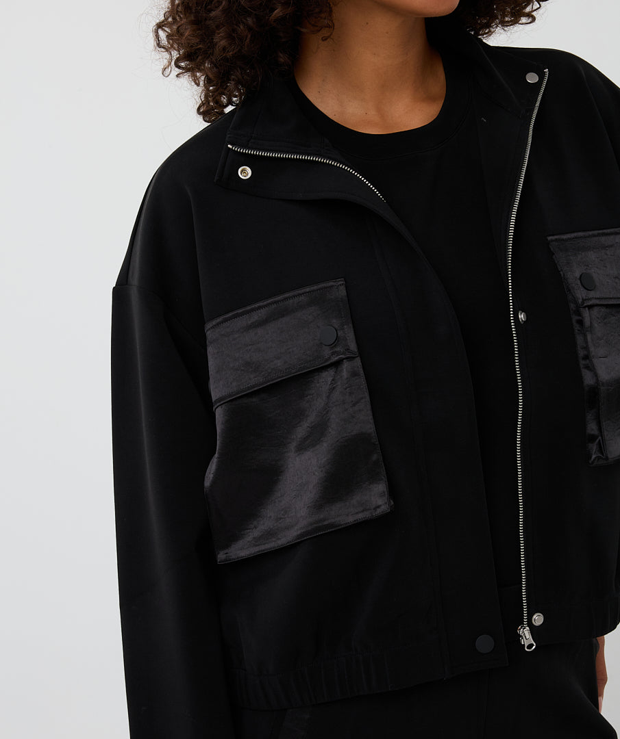 Esqualo Black Cropped Modal Bomber Jacket