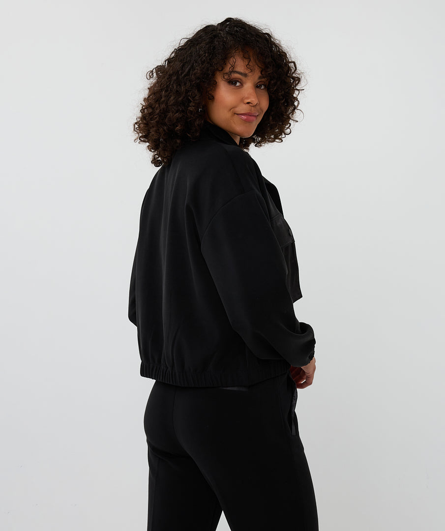 Esqualo Black Cropped Modal Bomber Jacket