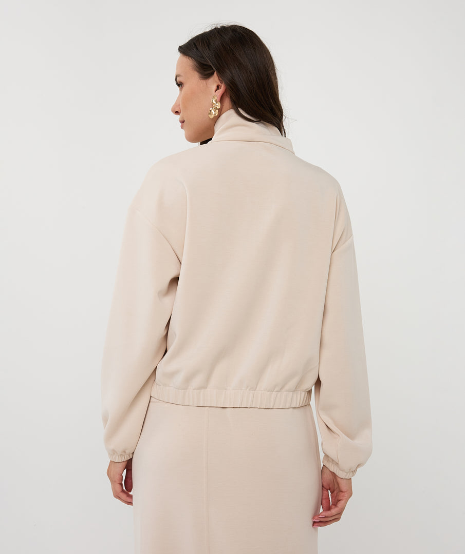 Esqualo Cream Cropped Modal Bomber Jacket