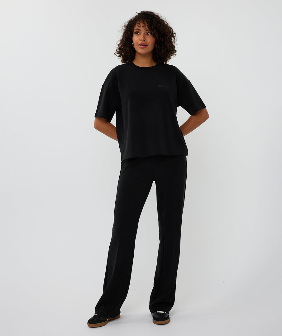 Esqualo Wide Leg Black Self-Tie Modal Trousers