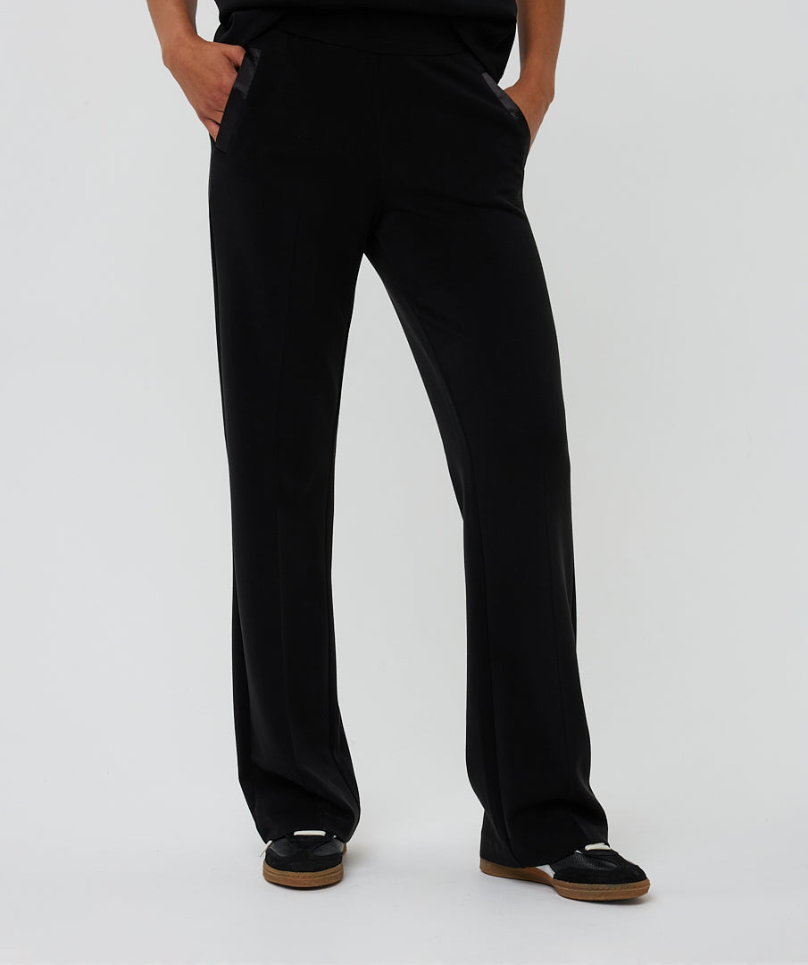 Esqualo Wide Leg Black Self-Tie Modal Trousers