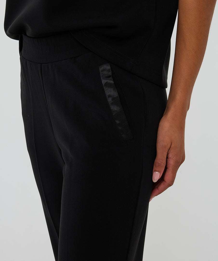 Esqualo Wide Leg Black Self-Tie Modal Trousers