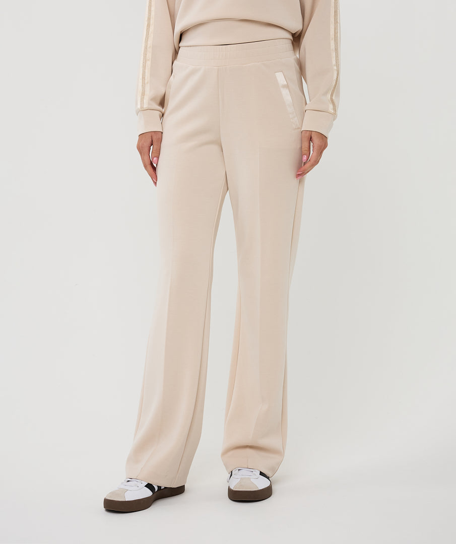 Esqualo Wide Leg Cream Self-Tie Modal Trousers
