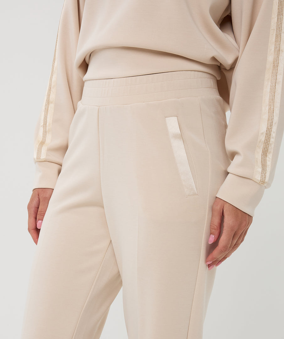 Esqualo Wide Leg Cream Self-Tie Modal Trousers