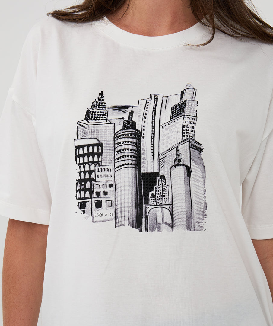 Esqualo City Skyline White Tee