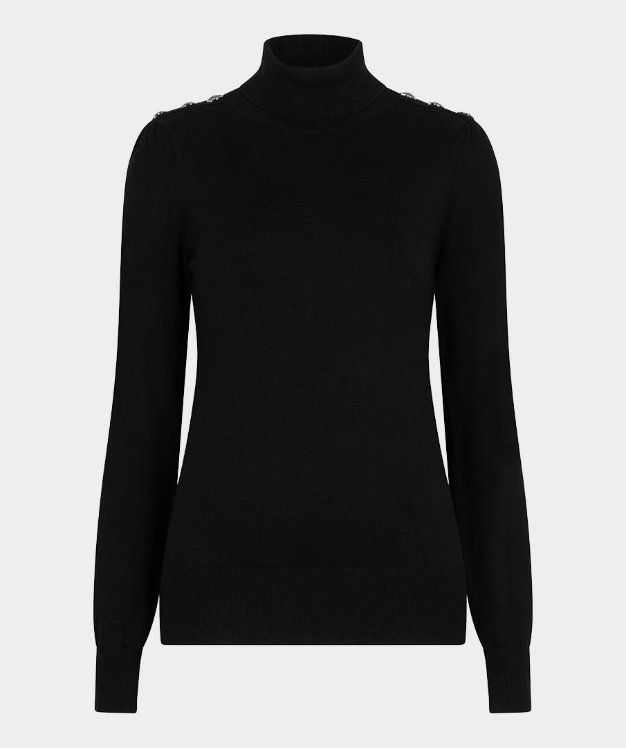 Esqualo Black Sweater With Button Shoulder Detail