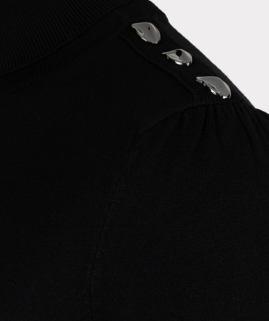 Esqualo Black Sweater With Button Shoulder Detail