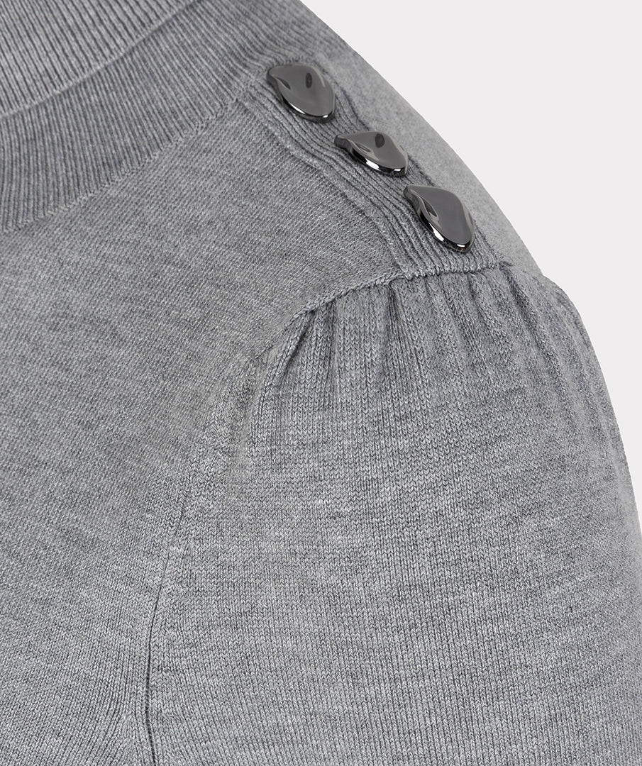 Esqualo Melange Grey Sweater With Button Shoulder Detail