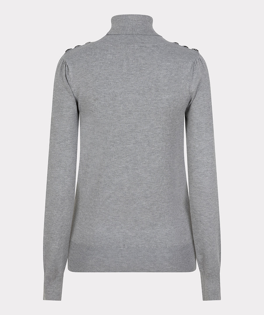 Esqualo Melange Grey Sweater With Button Shoulder Detail