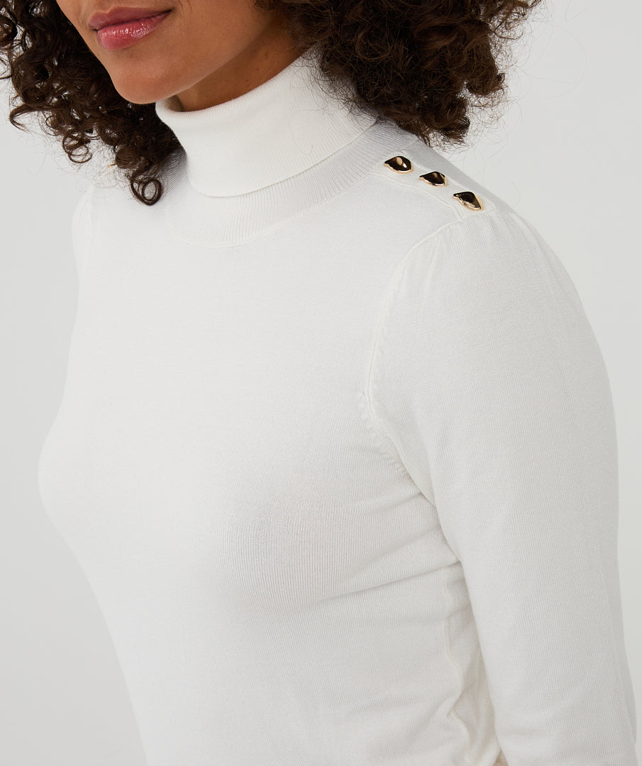 Esqualo Off White Sweater With Button Shoulder Detail