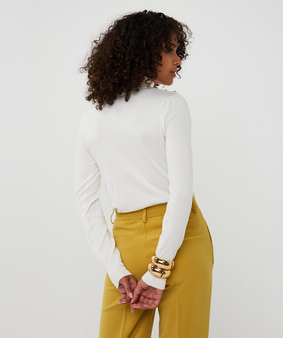 Esqualo Off White Sweater With Button Shoulder Detail