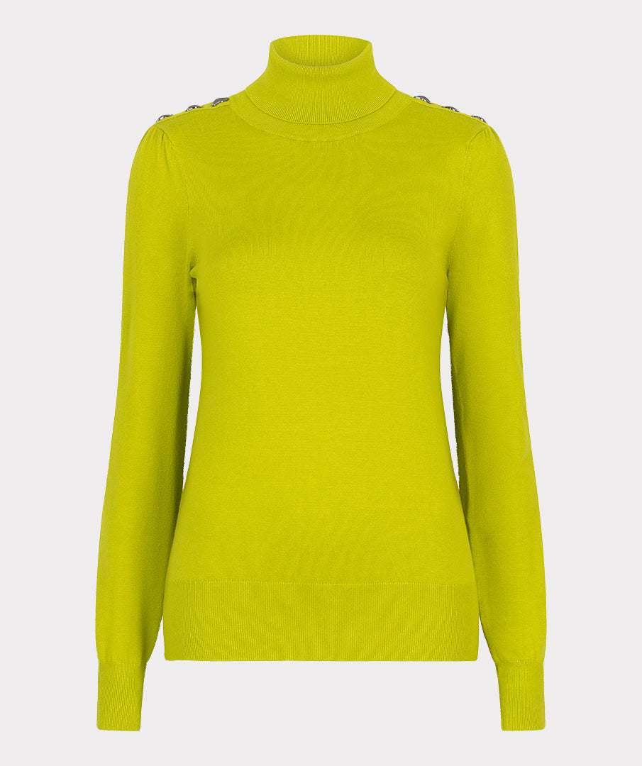 Esqualo City Lime Sweater With Button Shoulder Detail