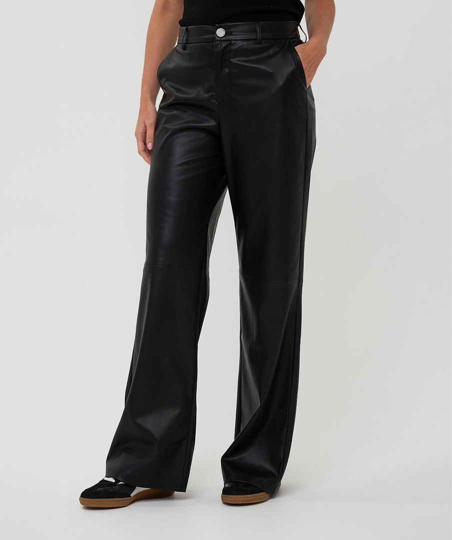 Esqualo Black Wide Leg Leather Trousers