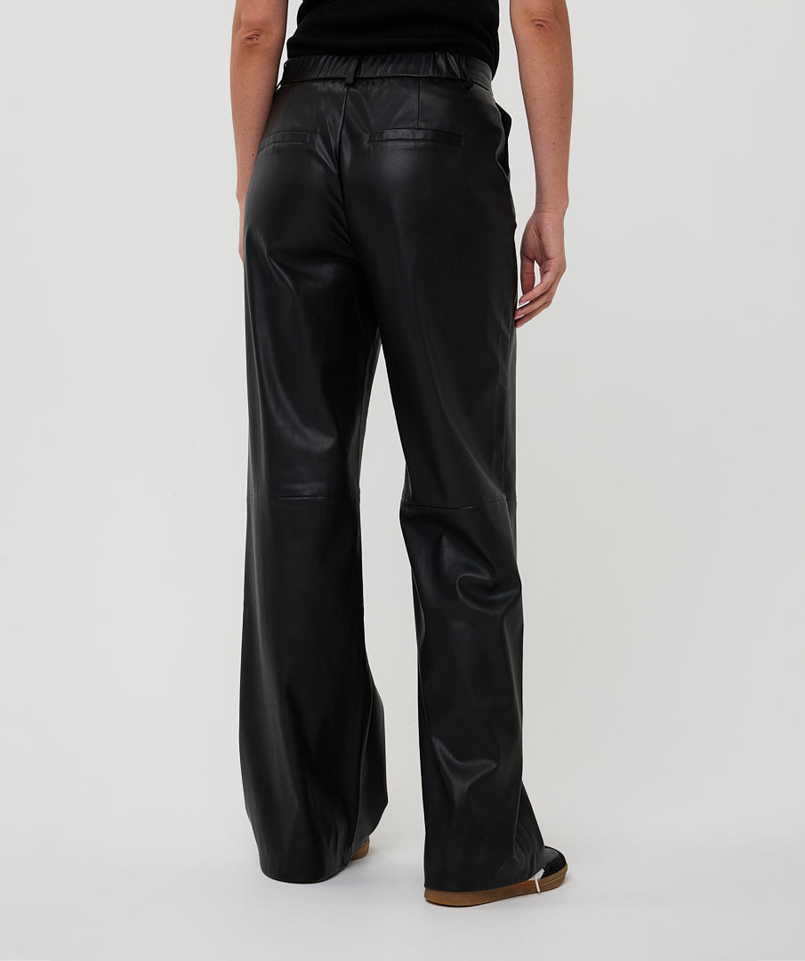 Esqualo Black Wide Leg Leather Trousers