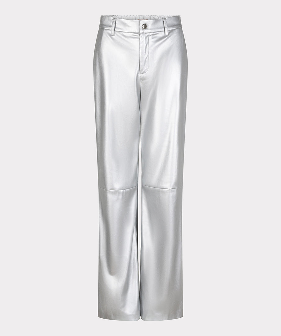Esqualo Silver Wide Leg Leather Trousers