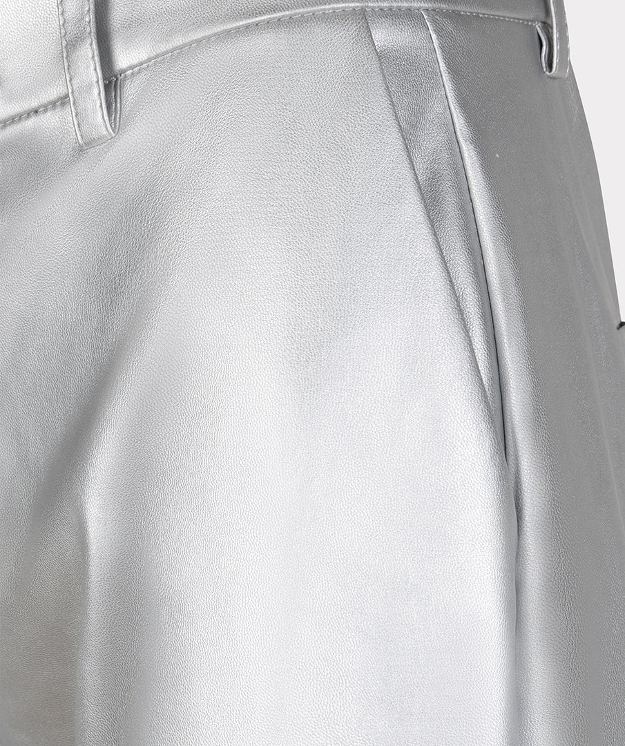 Esqualo Silver Wide Leg Leather Trousers