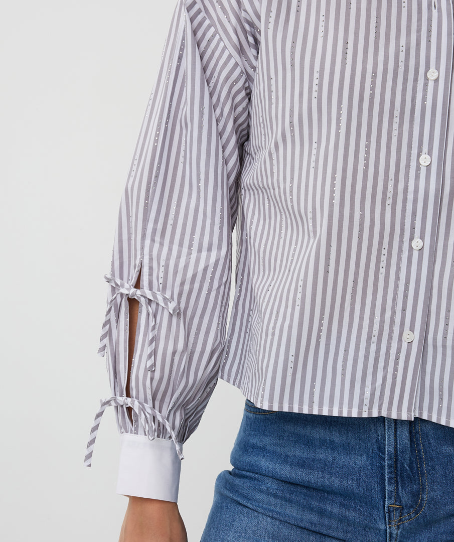 Esqualo Grey &amp; White Striped Gem Embellished Shirt