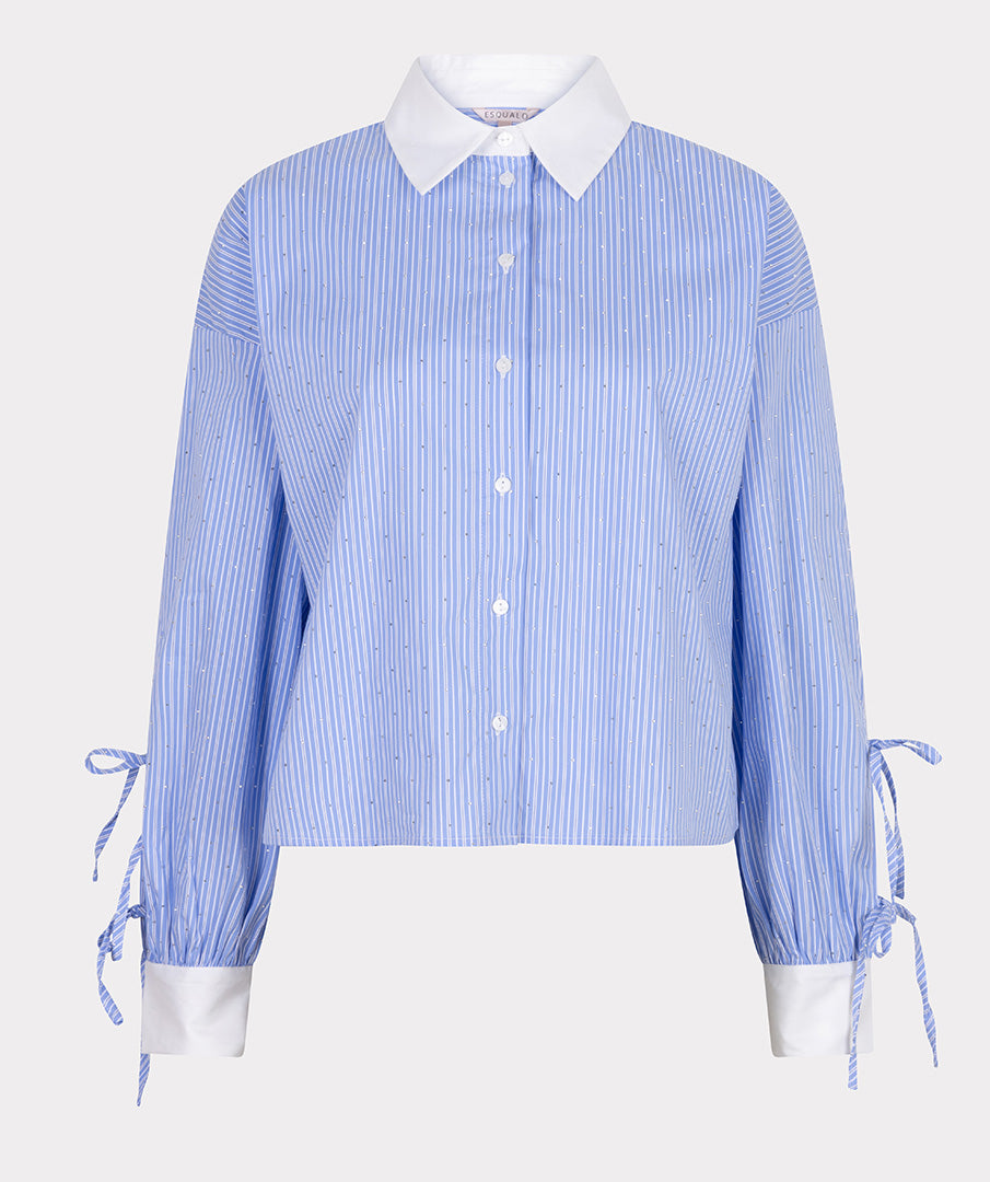 Esqualo Blue &amp; White Striped Gem Embellished Shirt
