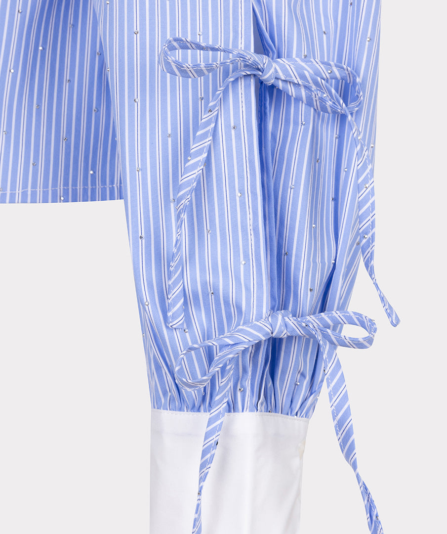 Esqualo Blue &amp; White Striped Gem Embellished Shirt