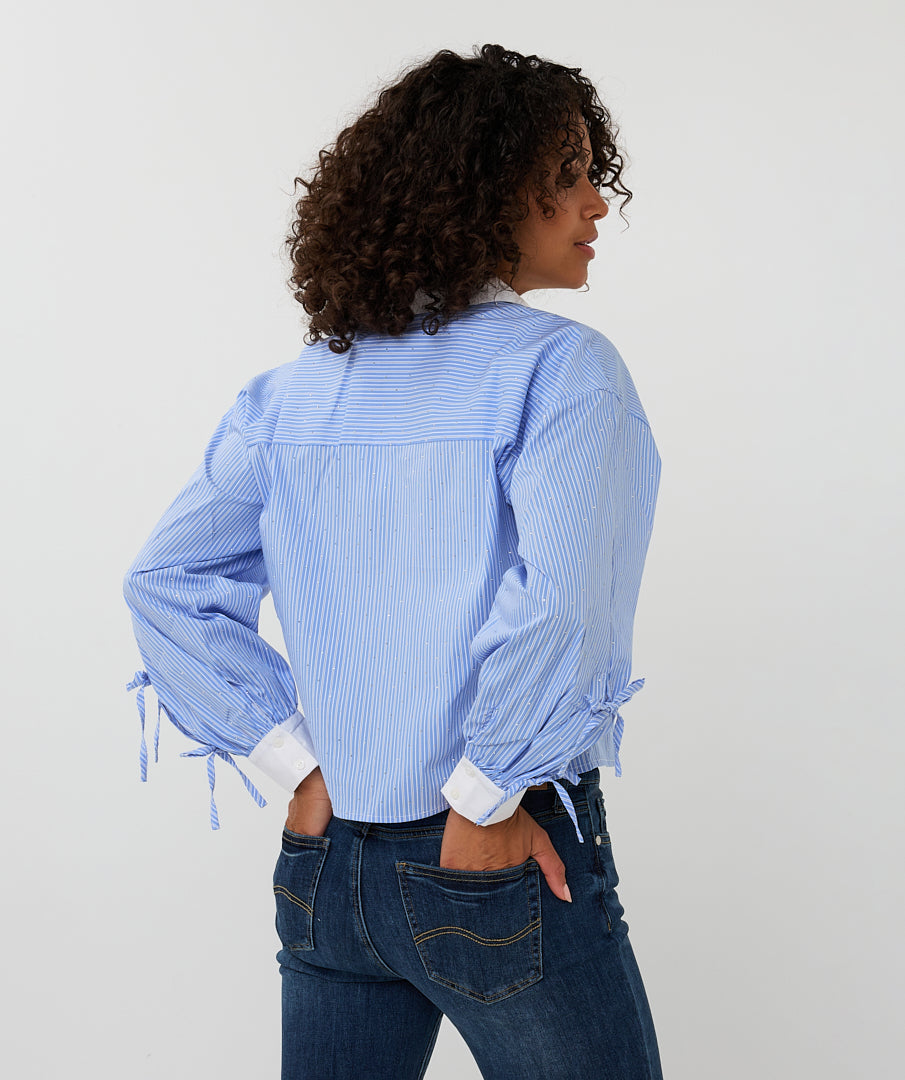 Esqualo Blue &amp; White Striped Gem Embellished Shirt