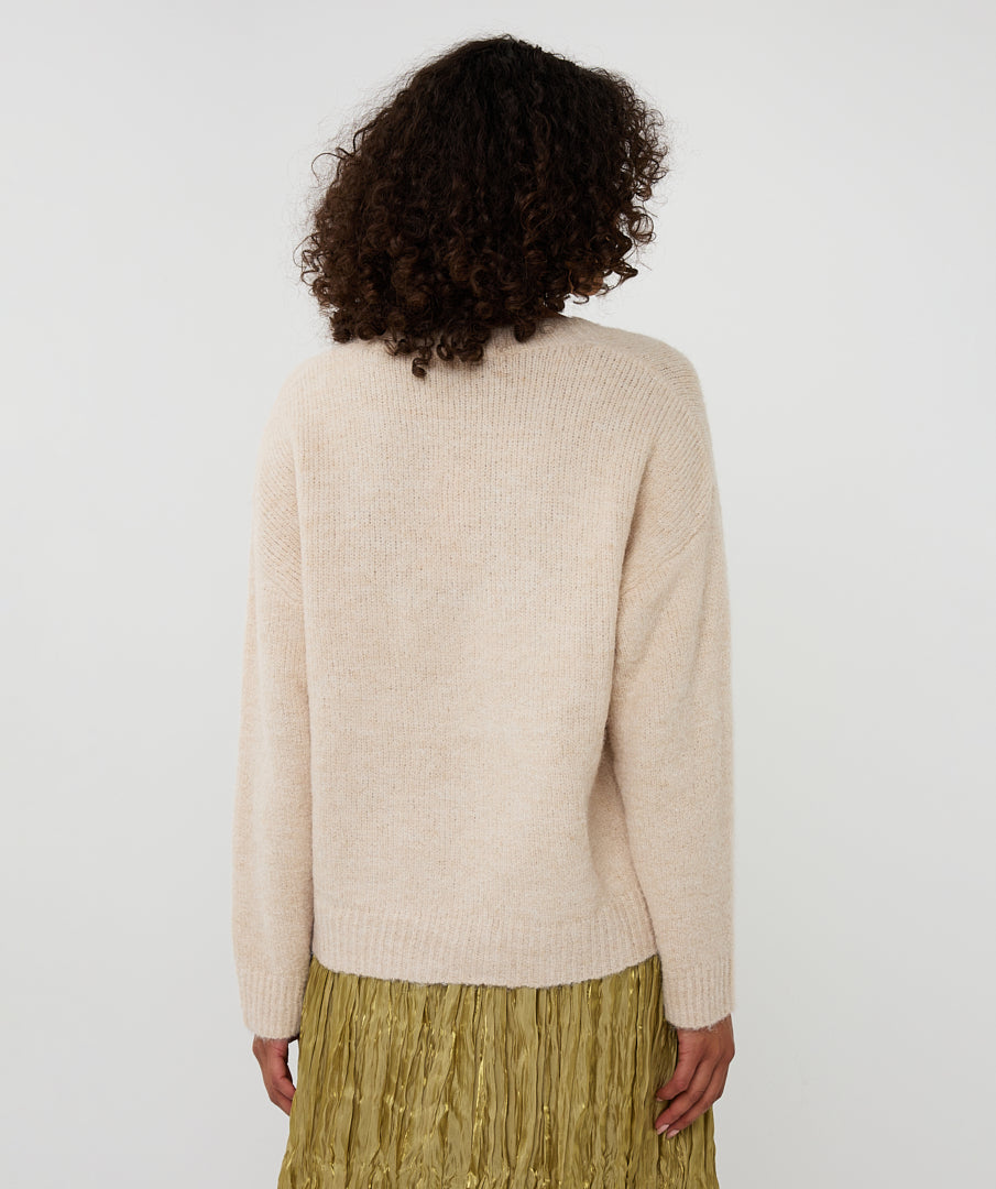 Esqualo Sand V-Neck Sweater With Brooch