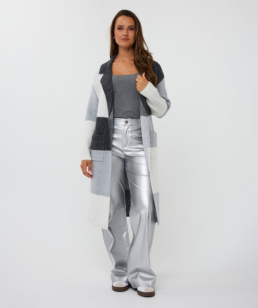 Esqualo Grey Colour Block Long Cardigan
