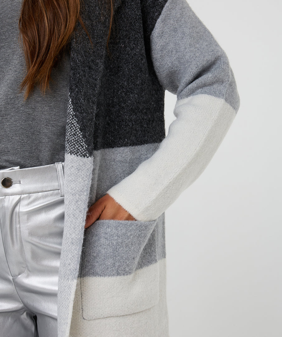 Esqualo Grey Colour Block Long Cardigan