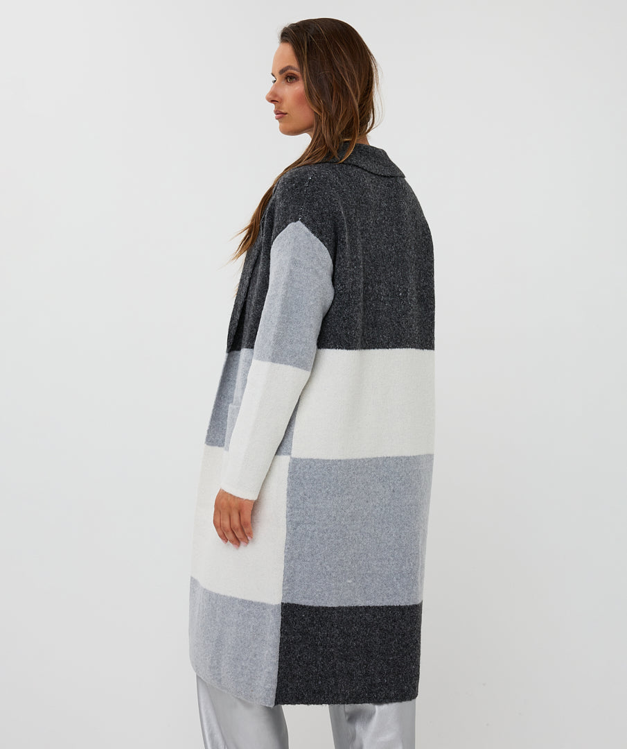 Esqualo Grey Colour Block Long Cardigan