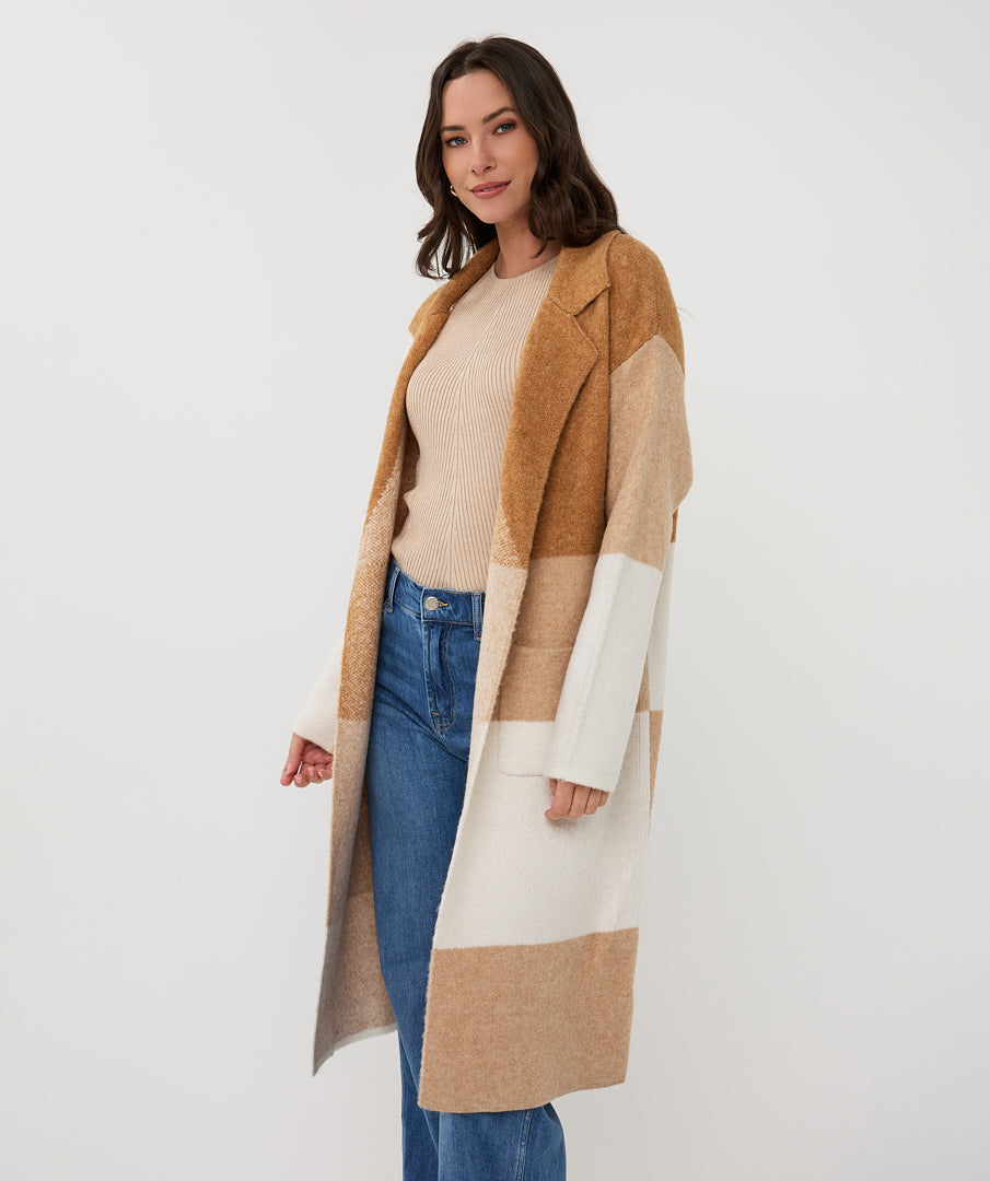 Esqualo Sand Colour Block Long Cardigan