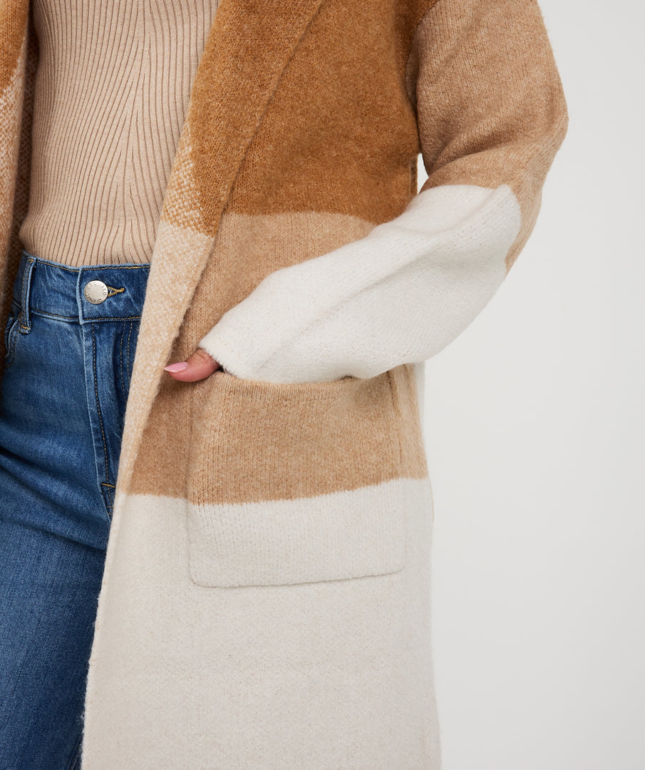 Esqualo Sand Colour Block Long Cardigan