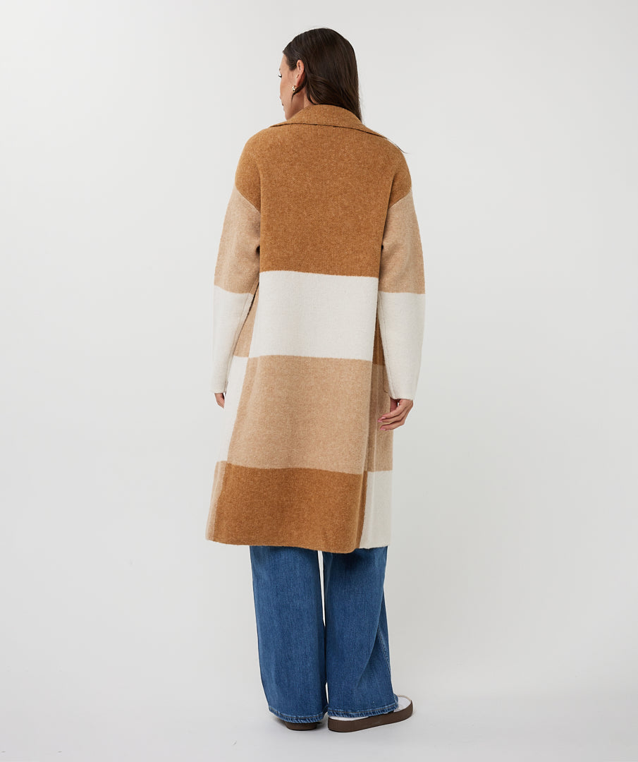 Esqualo Sand Colour Block Long Cardigan