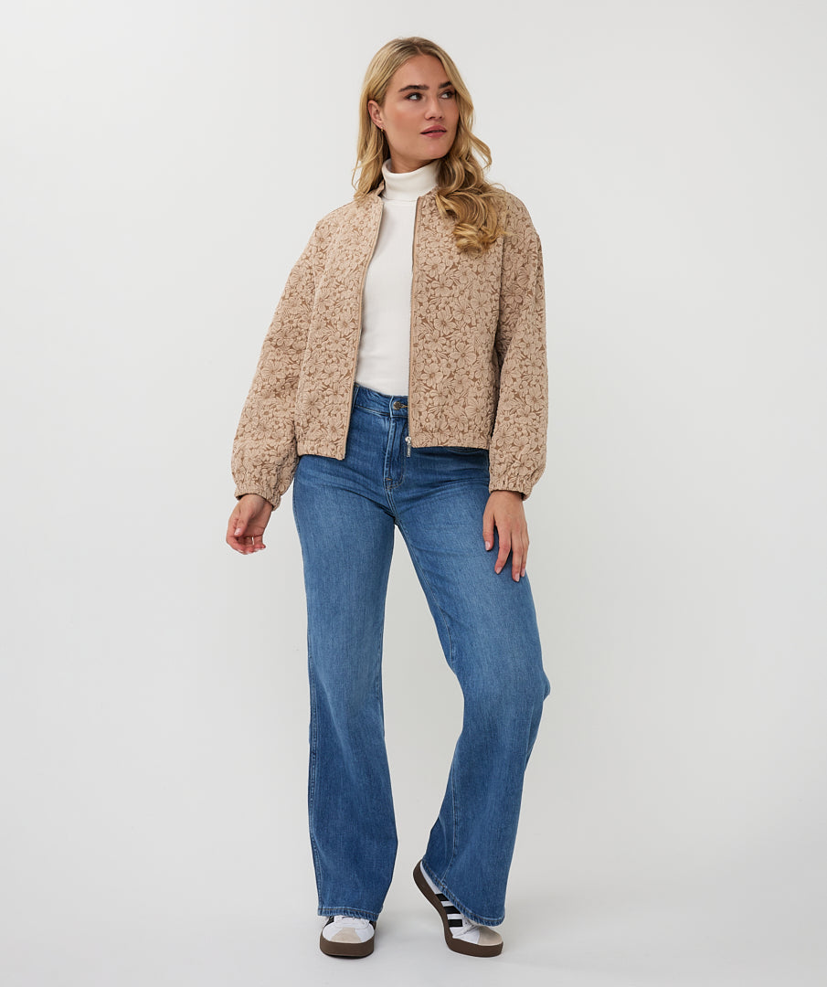 Esqualo Sand Floral Gem Embellished Bomber Jacket