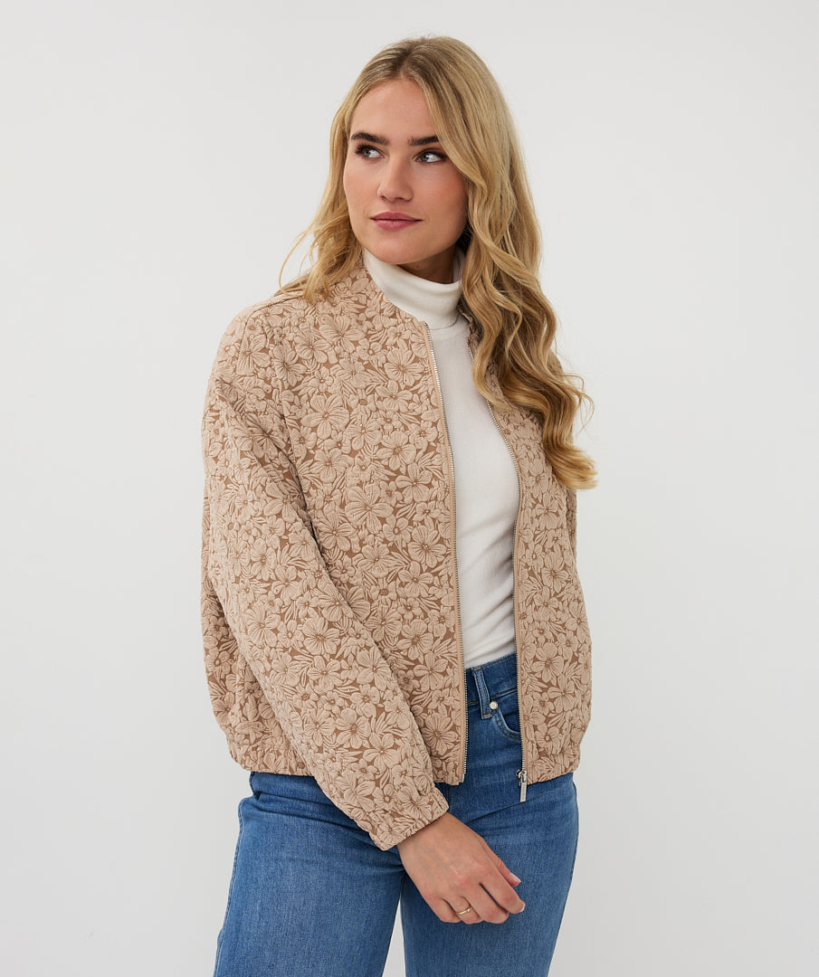 Esqualo Sand Floral Gem Embellished Bomber Jacket