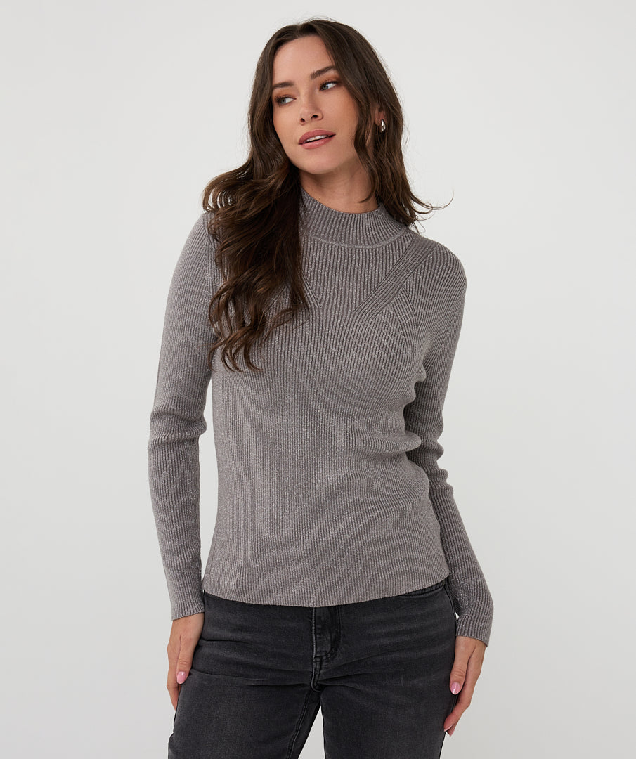 Esqualo Ribbed Lurex Mock neck Top