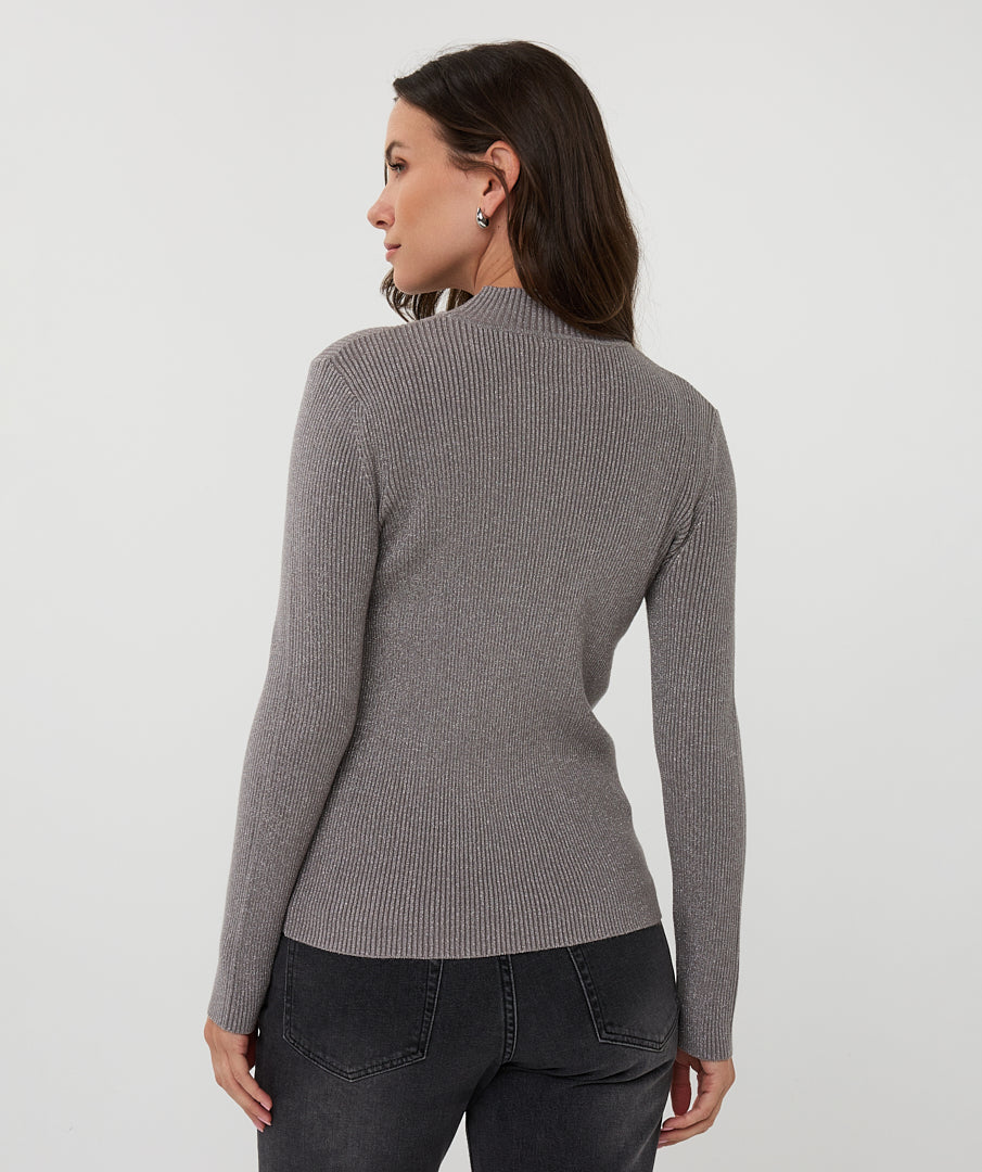 Esqualo Ribbed Lurex Mock neck Top