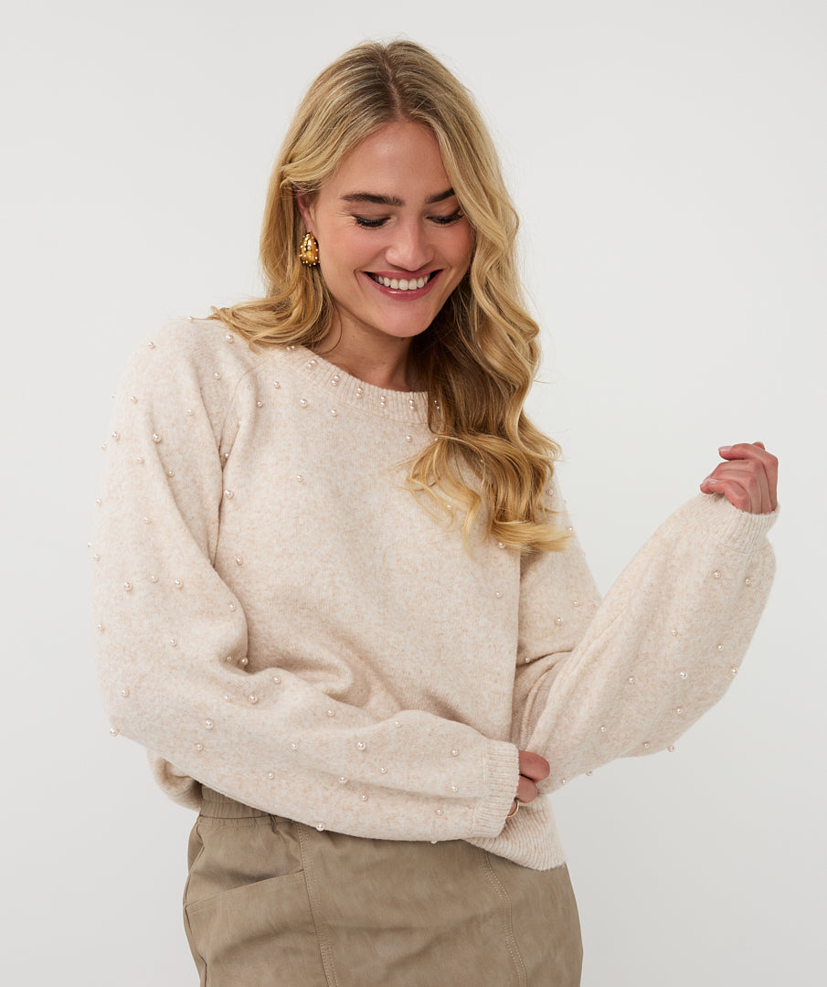 Esqualo Cream Beaded Shoulder Sweater