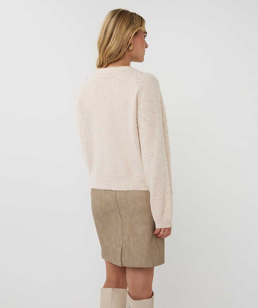 Esqualo Cream Beaded Shoulder Sweater