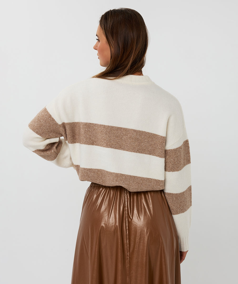 Esqualo Off-White And Tan Colorblock Sweater