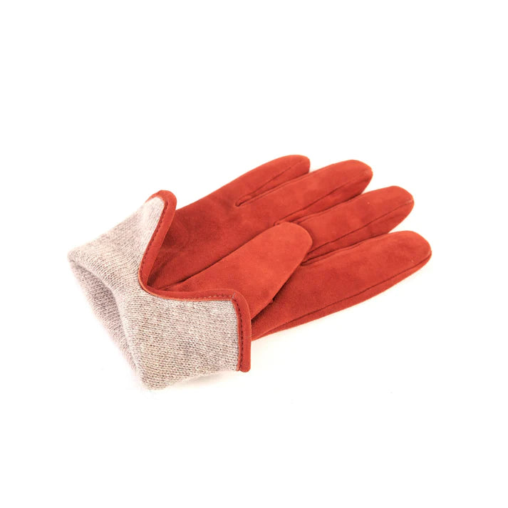 Gala Gloves Orange Suede Gloves With Piping &amp; Mix Cashmere Lining
