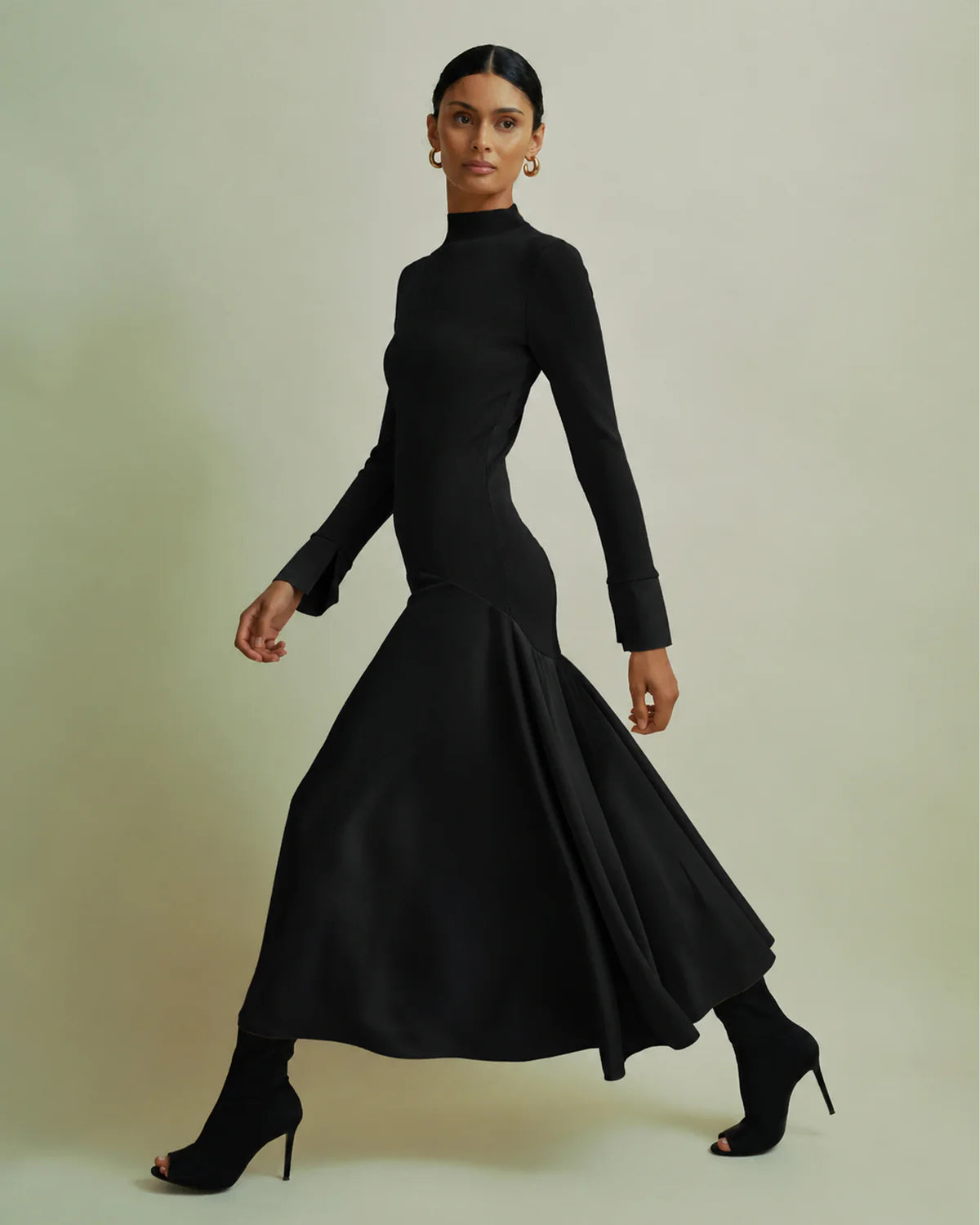 Florere Acacia Black Mockable Midi Length Dress