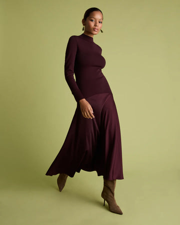 Florere Acacia Burgandy Mockable Midi Dress