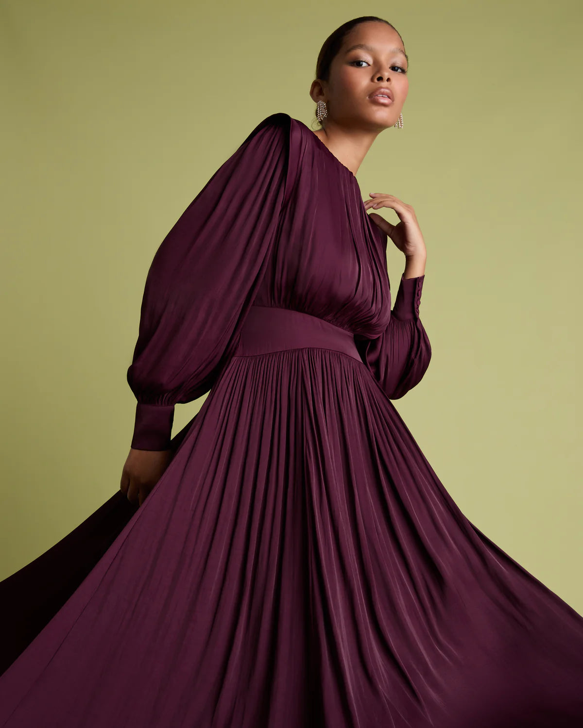 Florere Burgandy Blussson Sleev Fit &amp; Flare Dress