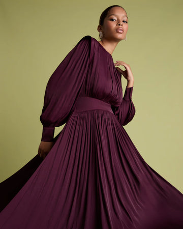 Florere Burgandy Blussson Sleev Fit & Flare Dress