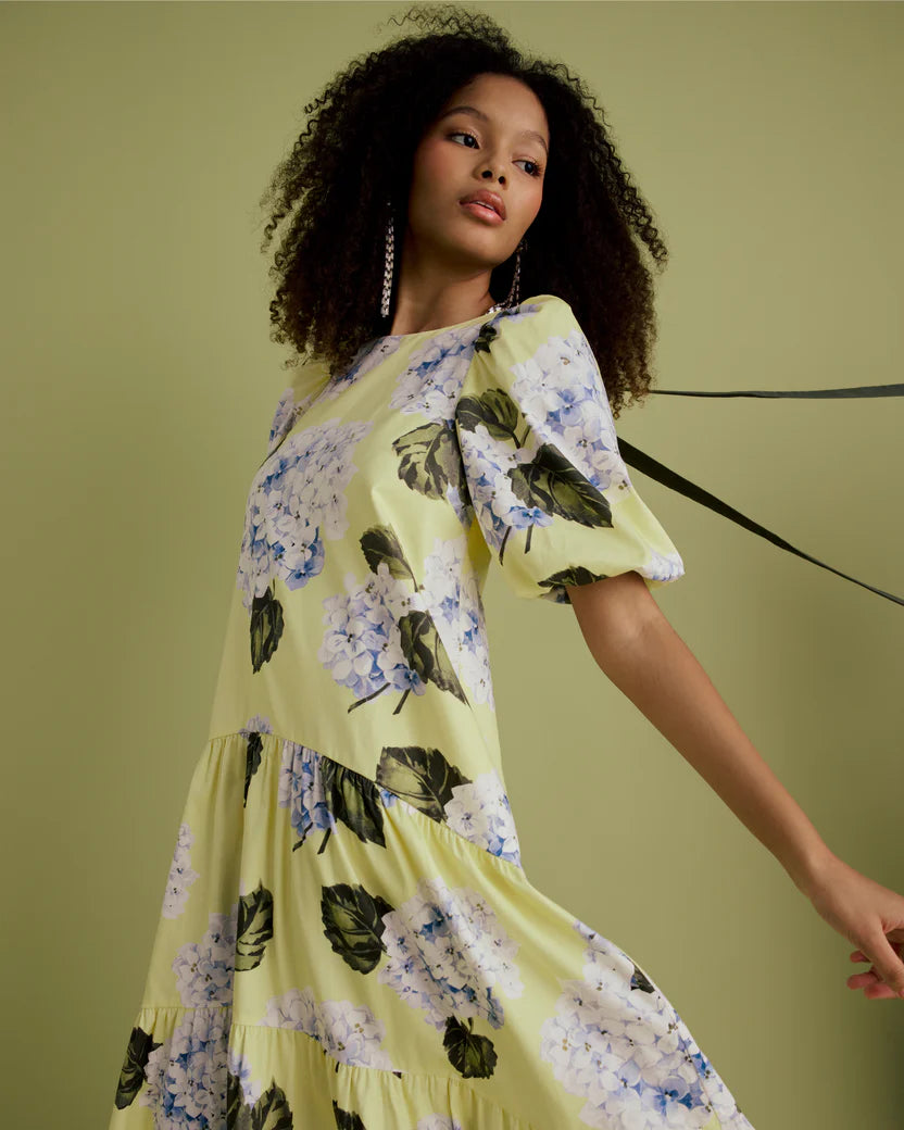 Florere Puff Sleeve Tie Back Midi Dress