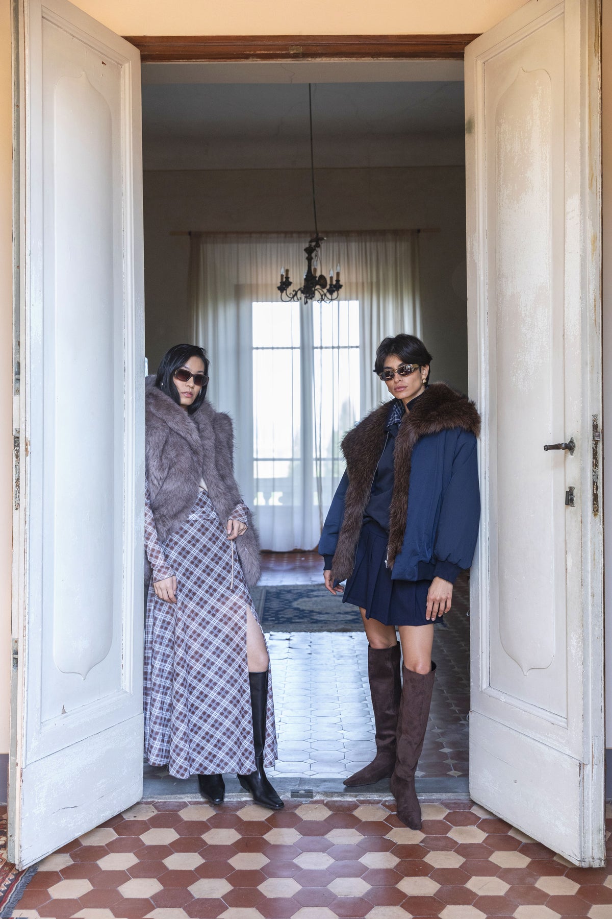 Eleh Military Style Bomber Jacket With Faux Fur Shawl Collar